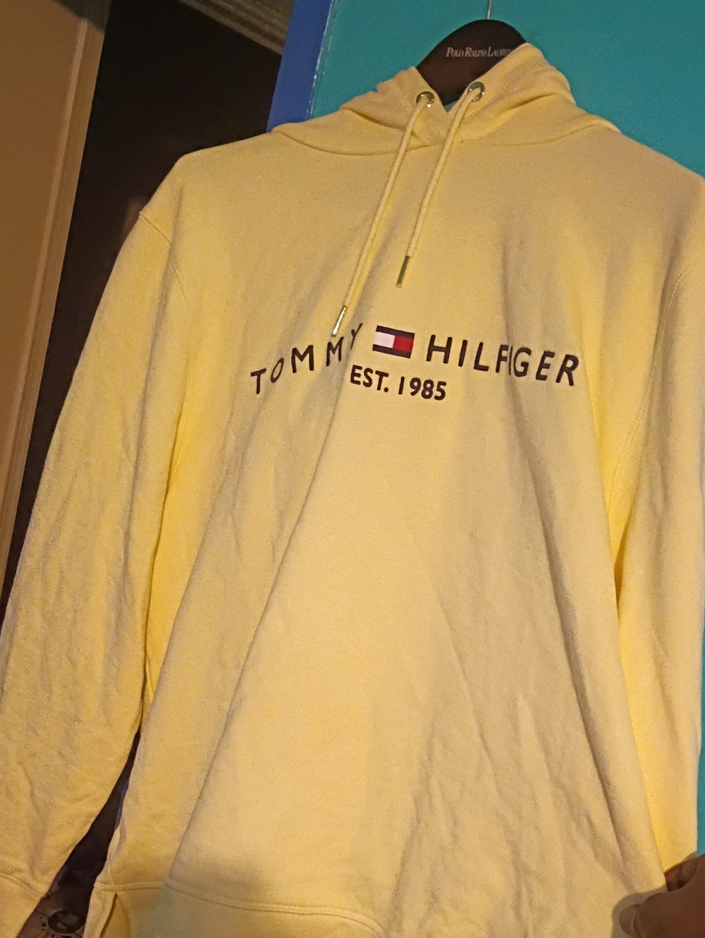 Tommy Hilfiger Pale Yellow Pullover Hoodie with Logo -Unisex